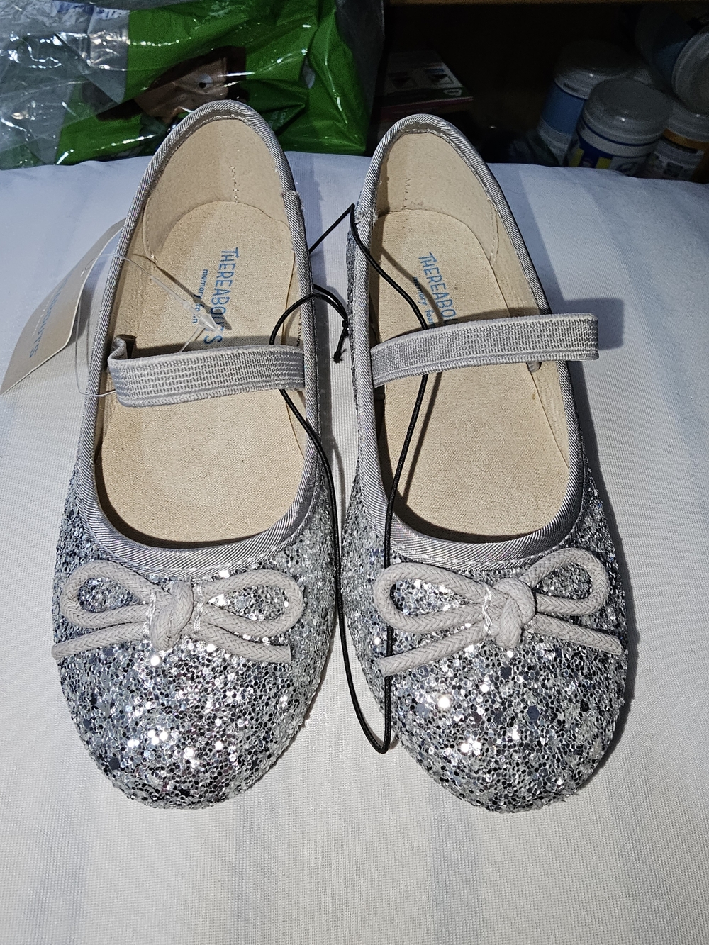Therabody Silver Glitter Girls Memory Foam Ballet Flats